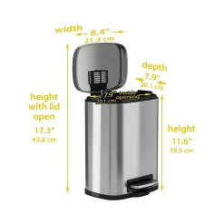 Stainless Steel Step Trash Can with Hinged Lid, 1.32-Gallon, Silver (HLSS01R)<HLS Commercial New