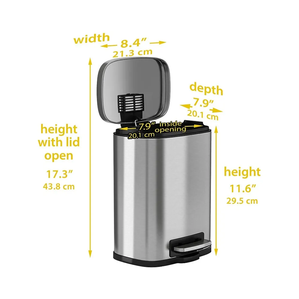 Stainless Steel Step Trash Can with Hinged Lid, 1.32-Gallon, Silver (HLSS01R)<HLS Commercial New