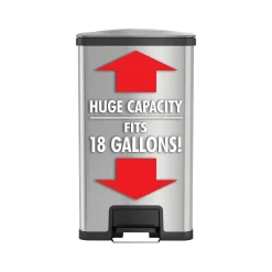 Stainless Steel Step Trash Can with Hinged Lid, 18-Gallon, Silver (HLS18SS)<HLS Commercial