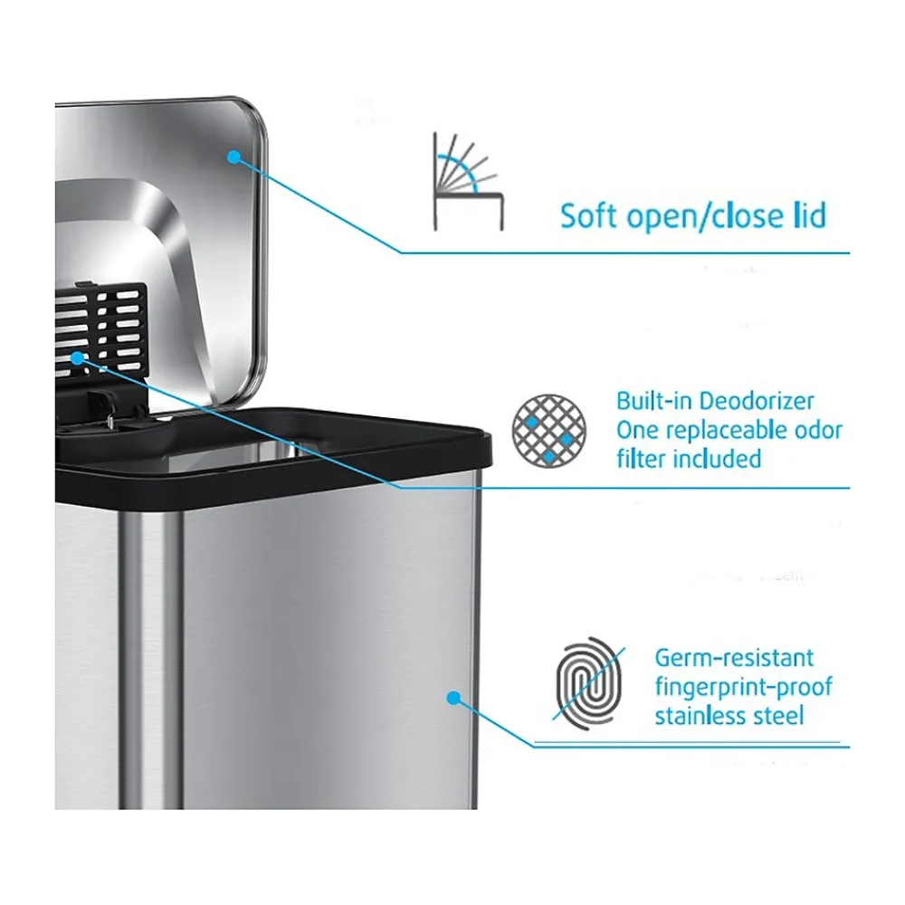 Stainless Steel Step Trash Can with Hinged Lid, 13-Gallon, Silver (HLS13SS)<HLS Commercial