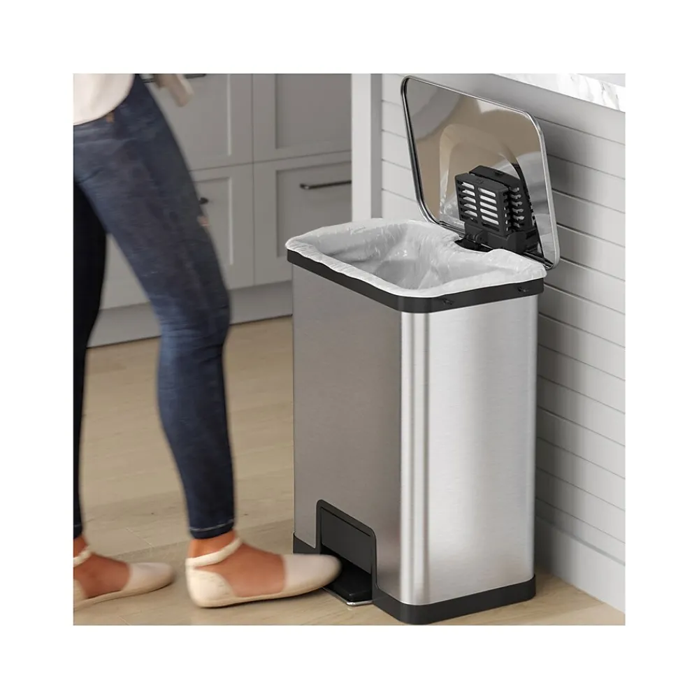Stainless Steel Step Trash Can with Hinged Lid, 13-Gallon, Silver (HLS13SS)<HLS Commercial