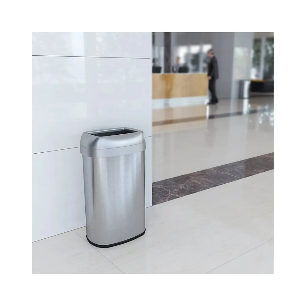 Stainless Steel Trash Can with Open Lid, 16-Gallon, Silver (HLS16STV)<HLS Commercial