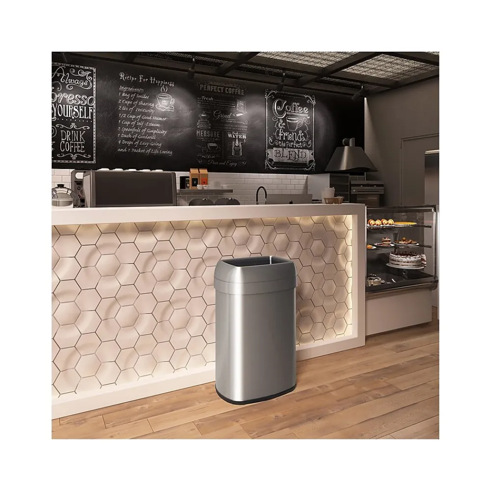 Stainless Steel Trash Can with Open Lid, 16-Gallon, Silver (HLS16STV)<HLS Commercial