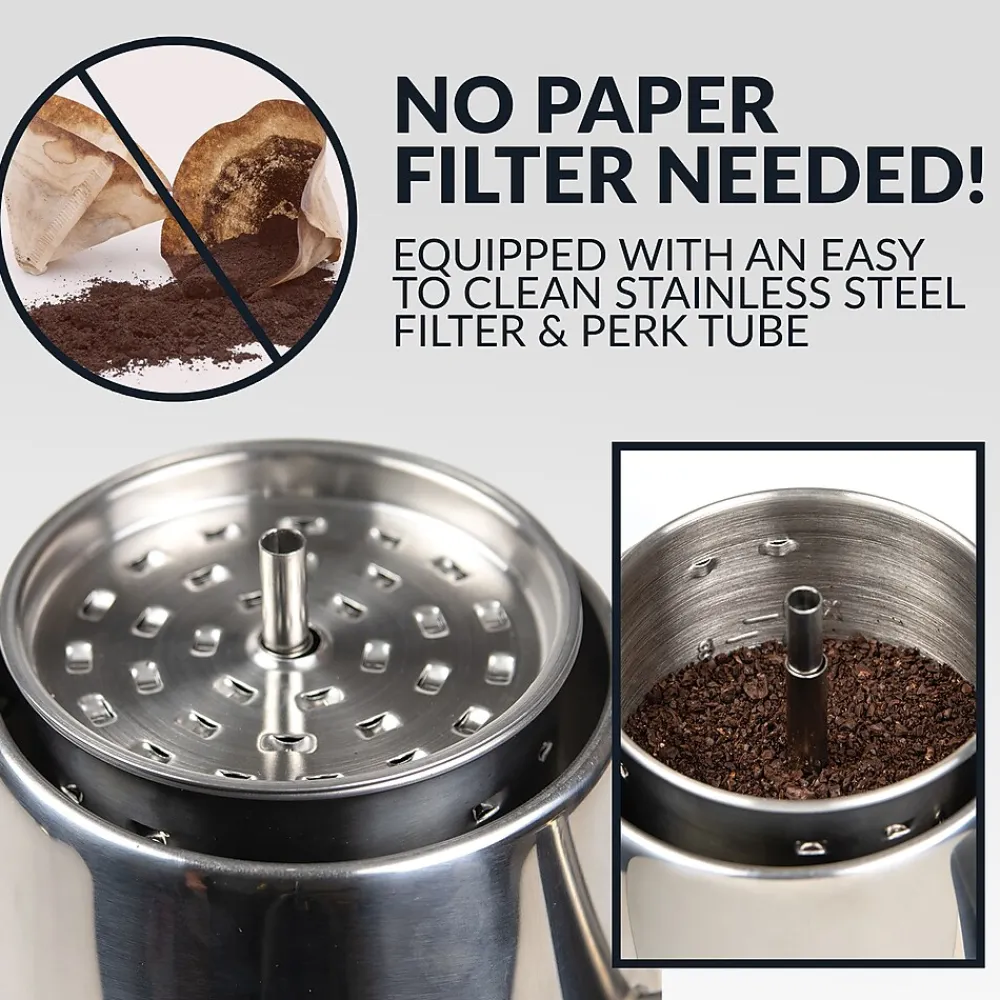 HomeCraft HCPC10SS 10-Cups Stainless Steel Coffee Percolator, Silver/Black
