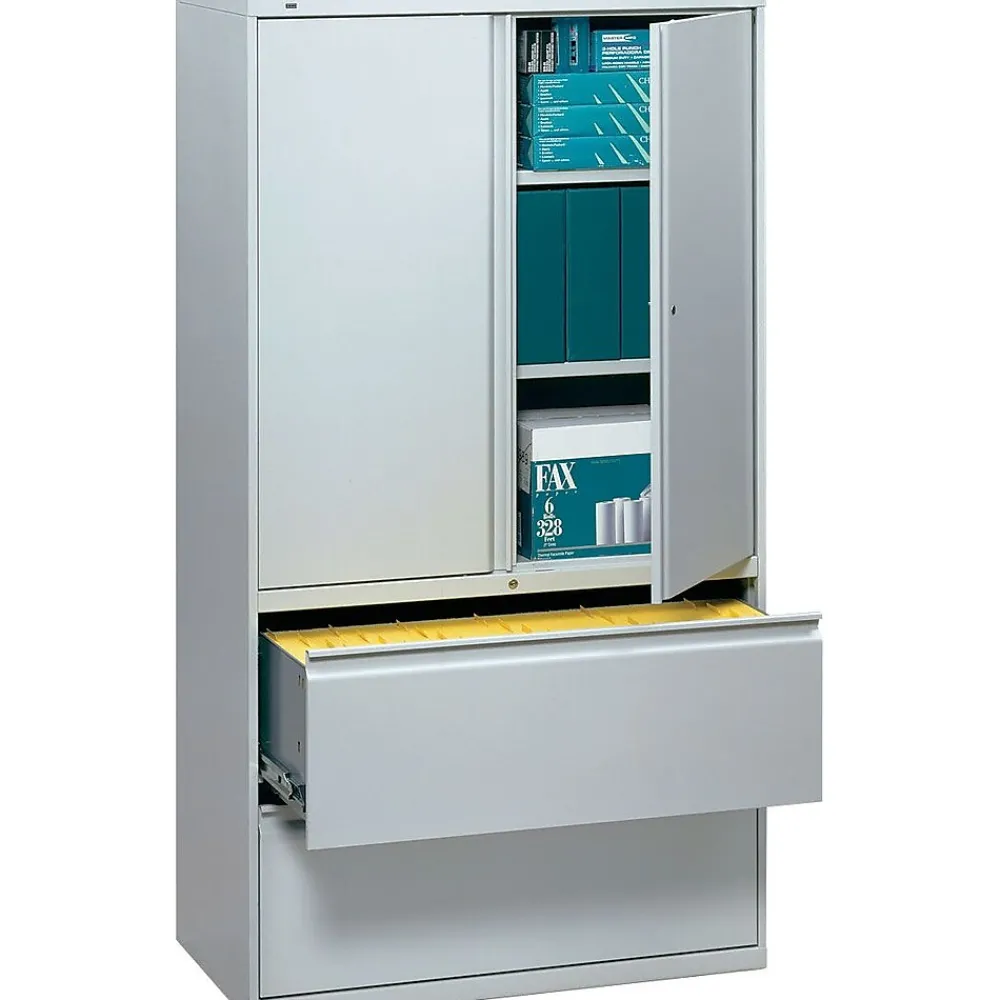 File Cabinets*HON ® 700 Series 2 Drawer Lateral File Cabinet w/Roll-Out & Posting Shelves, Light Grey, Letter/Legal, 36"W (785LSQ)