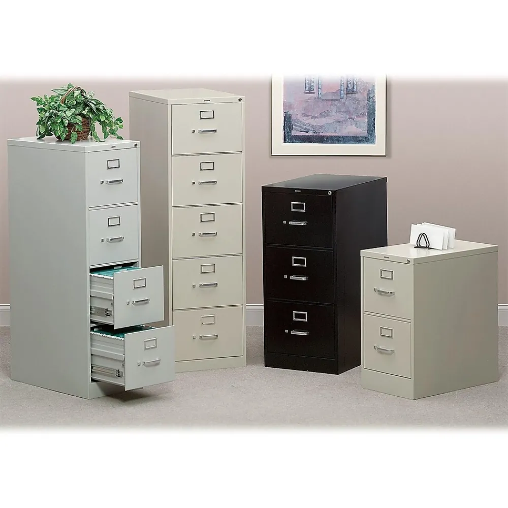 File Cabinets*HON 310 Series 4-Drawer Vertical File Cabinet, Letter Size, Lockable, 52"H x 15"W x 26.5"D, Light Gray (314PQ)