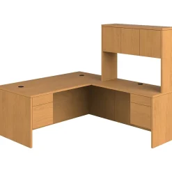 L-Desks*HON 10500 Series L-Shaped Office Desk w/ Hutch, 72"W, Harvest
