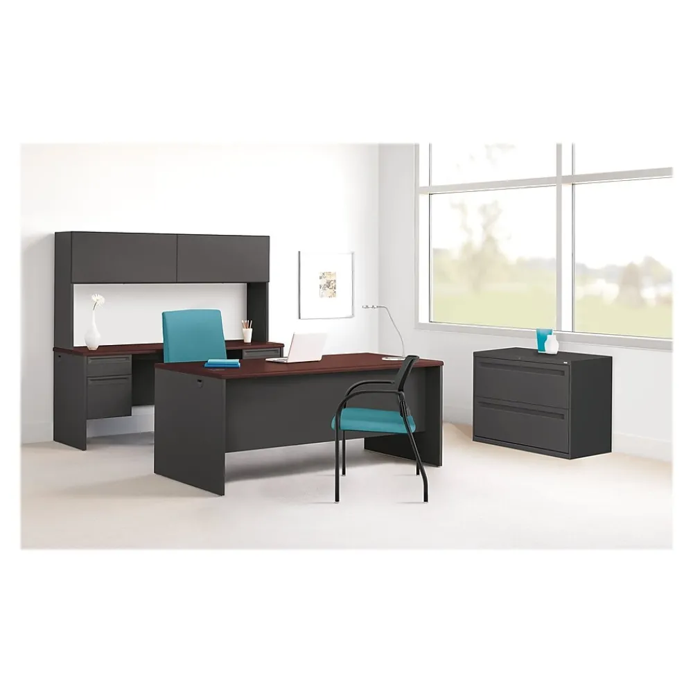 Computer Desks*HON 38000 Series 72"W Double Pedestal Desk, Mahogany/Charcoal (H38180NS)