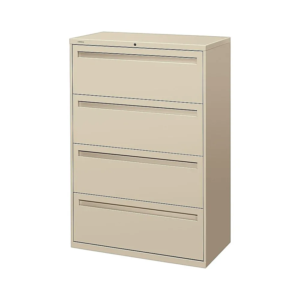 File Cabinets*HON Brigade 700 Series 4-Drawer Lateral File Cabinet, Locking, Putty/Beige, Letter/Legal, 36"W (H784.L.L)