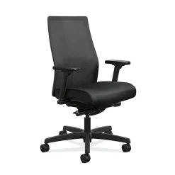 Office Chairs*HON Ignition 2.0 Mesh/Vinyl Mid-Back Task Chair, Adjustable Arms, Black (12M2AMLU10TK) Black Vinyl