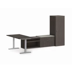 Computer Desks*HON Mod 60" Computer Desk with Wardrobe and 2 Credenzas, Slate Teak (HLPL60114HATDSKWDSL1)