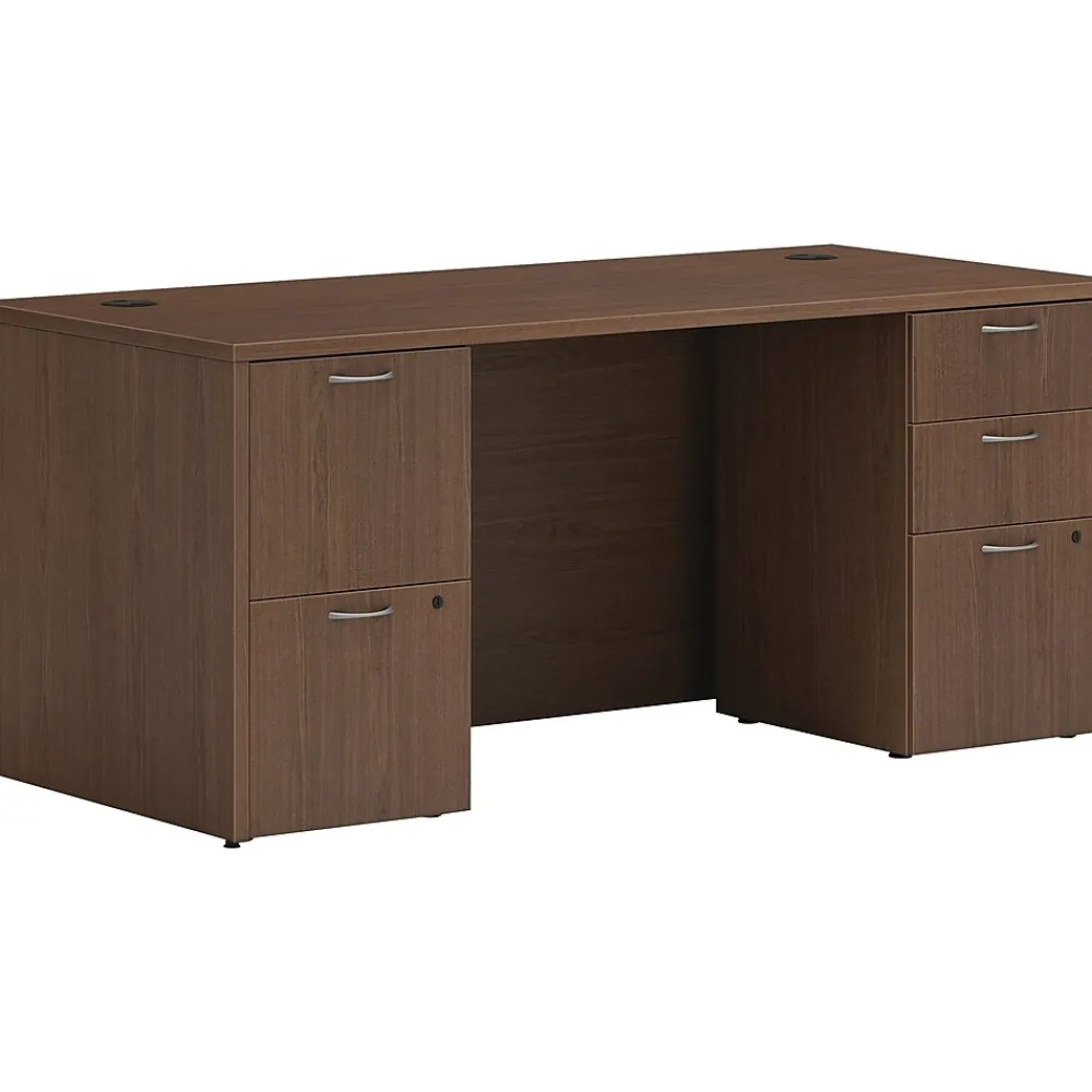 Computer Desks*HON Mod 66"W Double-Pedestal Desk, (HLPLDS66PSSE1) Sepia Walnut
