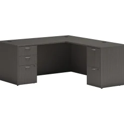 Computer Desks*HON Mod 66"W L-Shaped Double-Pedestal Desk, (HLPL6672LDESKSL1) Slate Teak