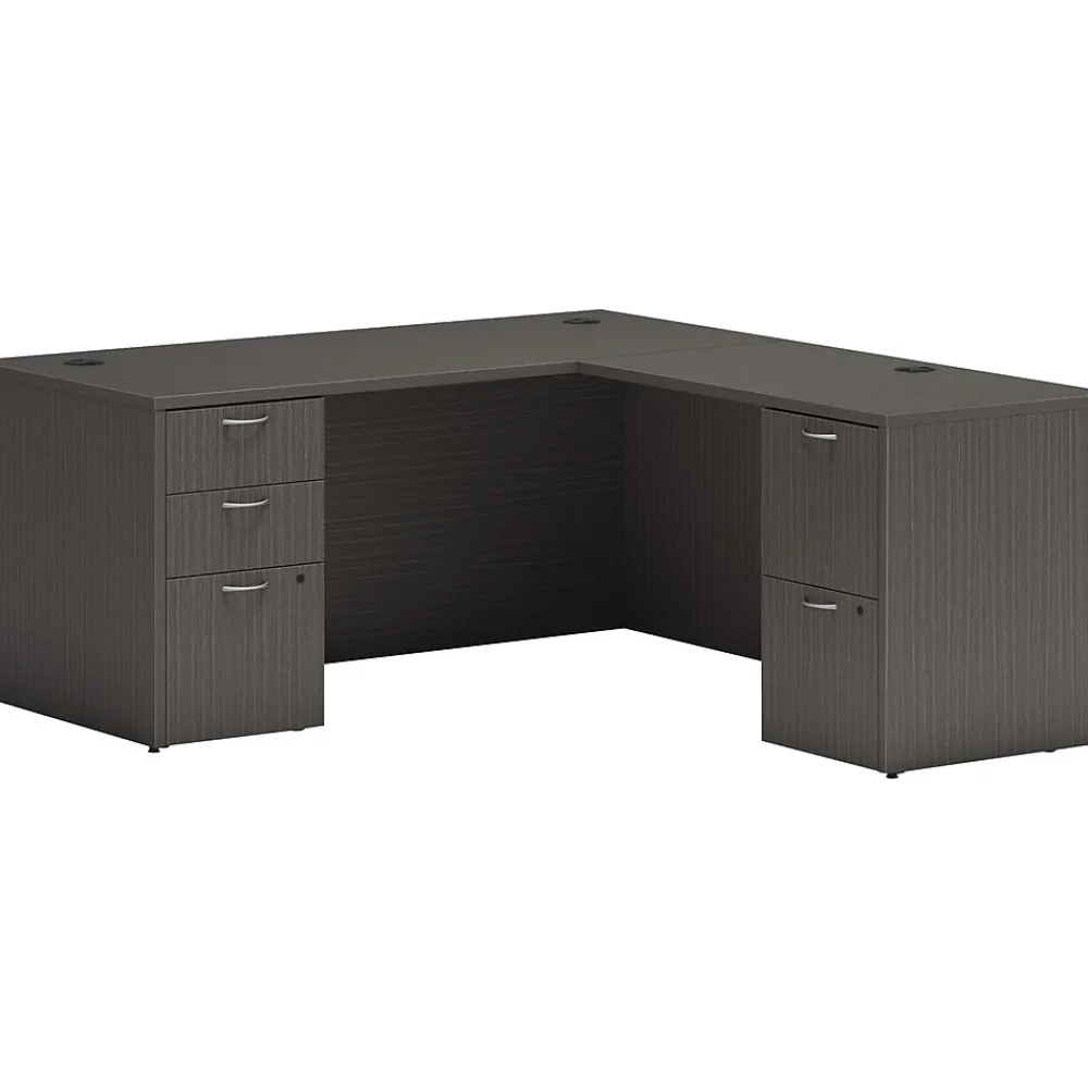 Computer Desks*HON Mod 66"W L-Shaped Double-Pedestal Desk, (HLPL6672LDESKSL1) Slate Teak