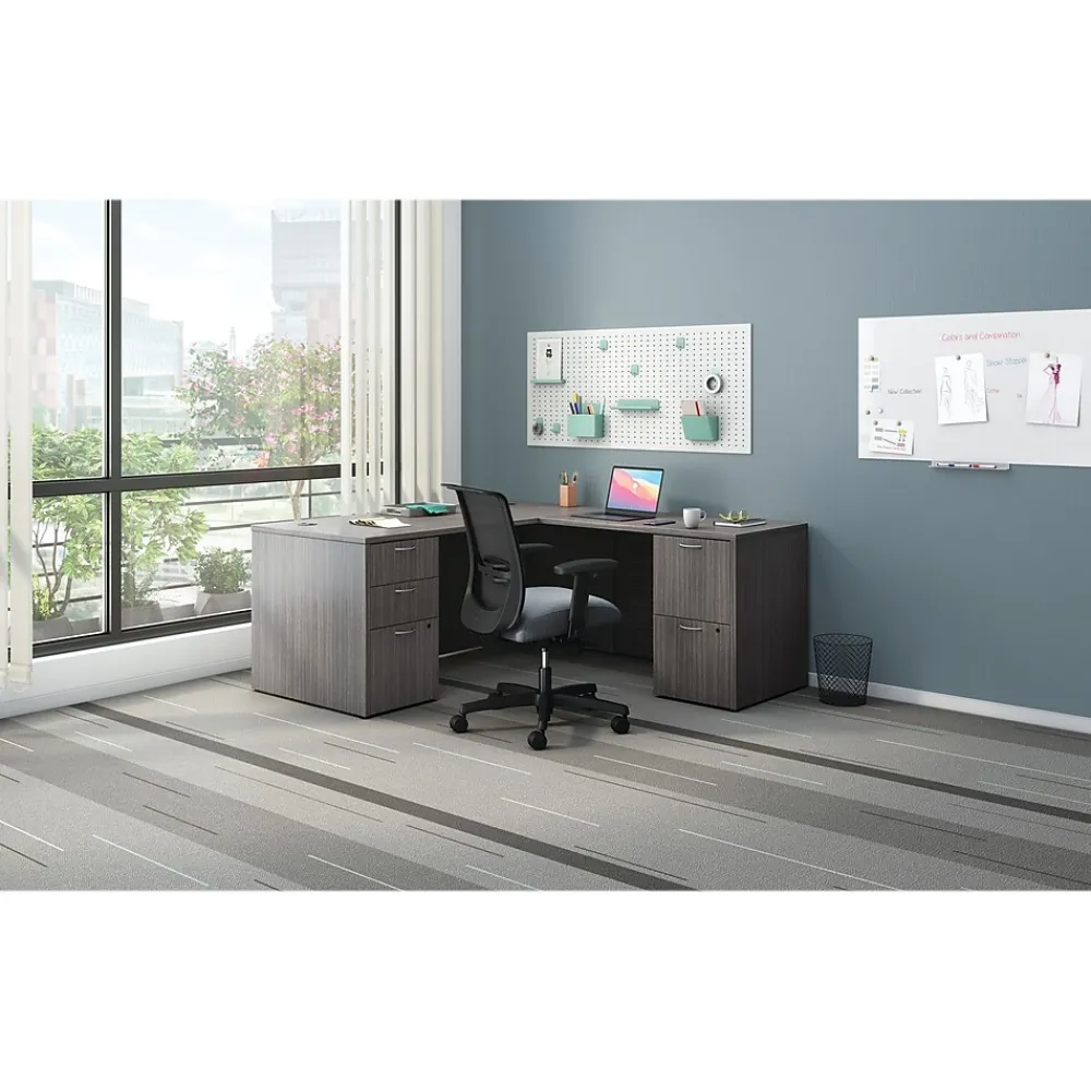 Computer Desks*HON Mod 66"W L-Shaped Double-Pedestal Desk, (HLPL6672LDESKSL1) Slate Teak