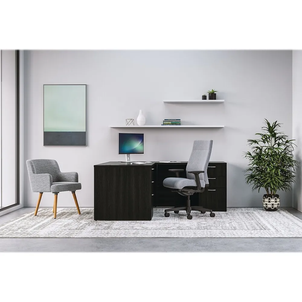 L-Desks*HON Mod 60"W L-Shaped Double-Pedestal Desk, (HLPL6072LDESK2BBFJA1) Java Oak
