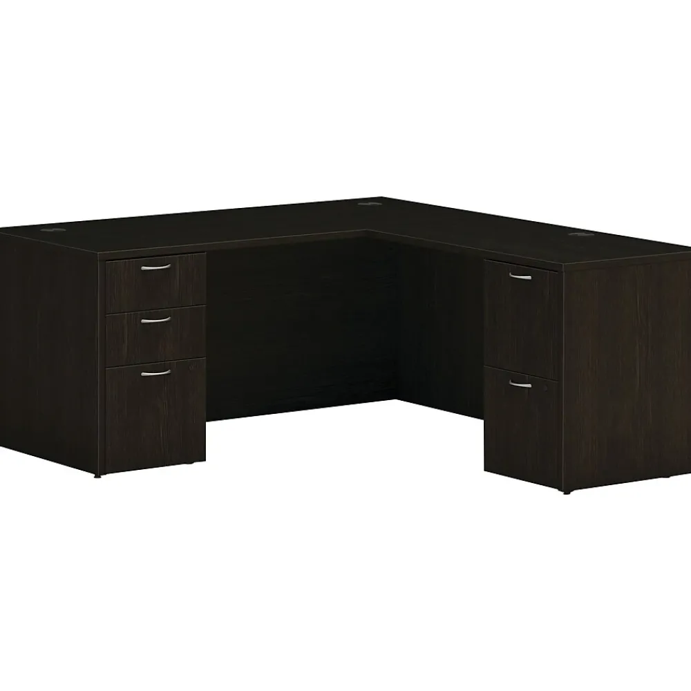 Computer Desks*HON Mod 66"W L-Shaped Double-Pedestal Desk, (HLPL6672LDESKJA1) Java Oak