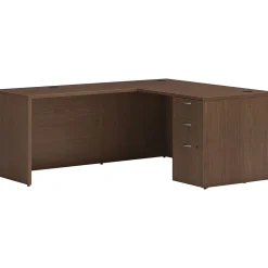 Office Desks*HON Mod 60"W L-Shaped Single-Pedestal Desk, (HLPL6072LDESK1BBFSE1) Sepia Walnut