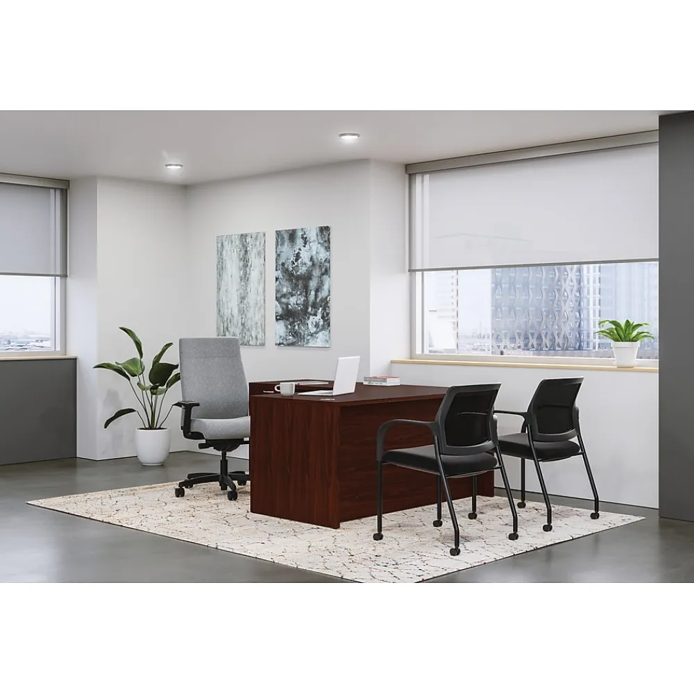 Office Desks*HON Mod 60"W L-Shaped Workstation, (HLPL6072LDESK2BBFTM1) Traditional Mahogany