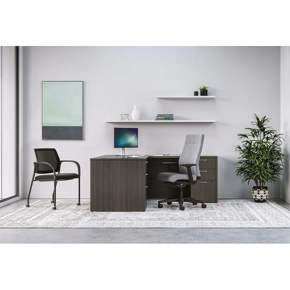 L-Desks*HON Mod 60"W L-Shaped Workstation, (HLPL6072LDESK2BBFLS1) Slate Teak