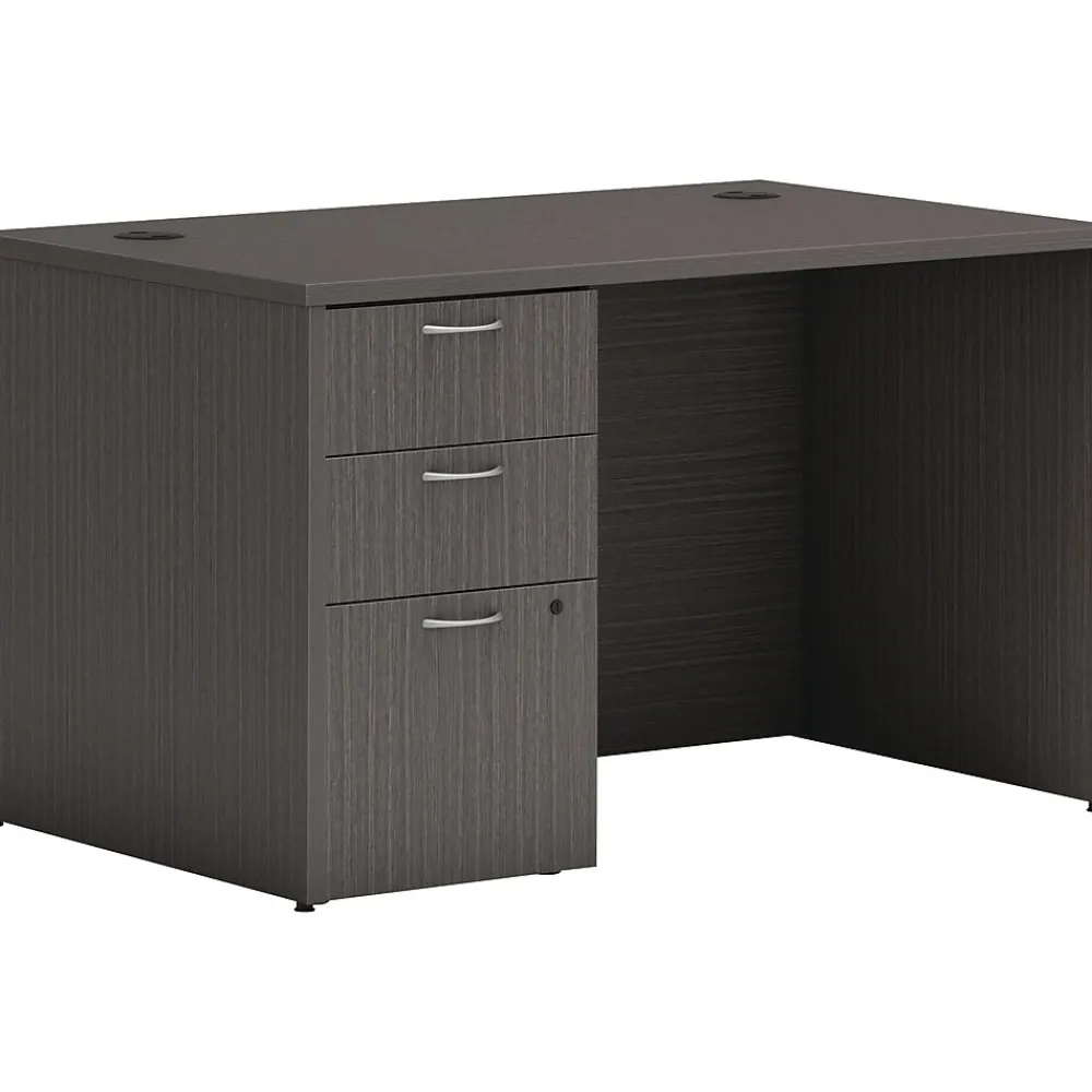Office Desks*HON Mod 48"W Single-Pedestal Desk, (HLPLDS4830BBFLS1) Slate Teak