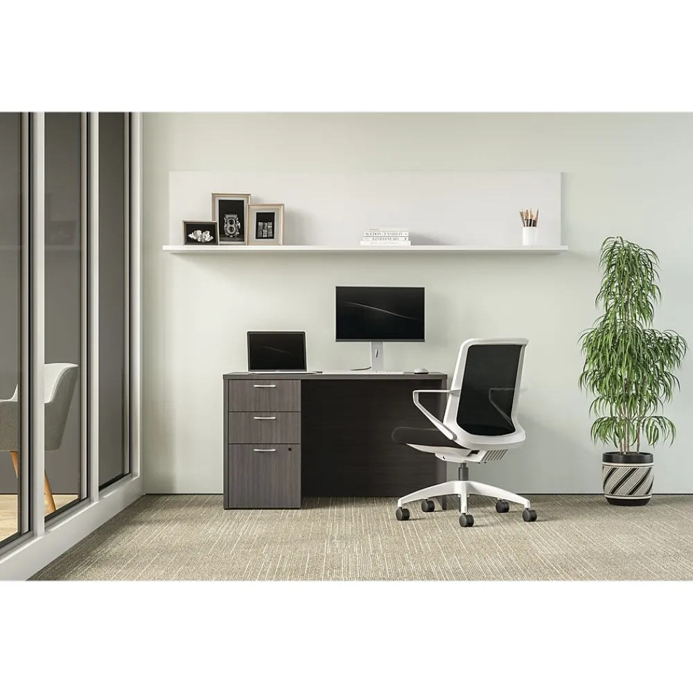 Office Desks*HON Mod 48"W Single-Pedestal Desk, (HLPLDS4830BBFLS1) Slate Teak