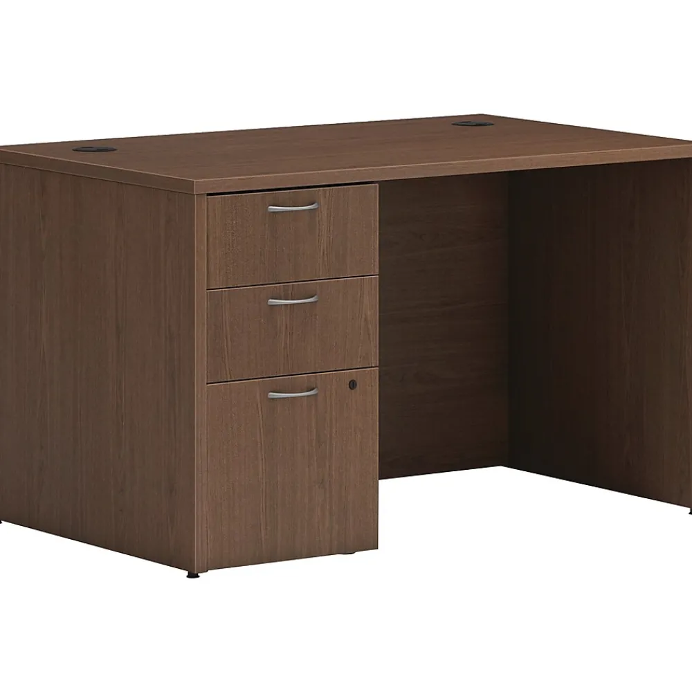 Computer Desks*HON Mod 48"W Single-Pedestal Desk, (HLPLDS4830BBFSE1) Sepia Walnut