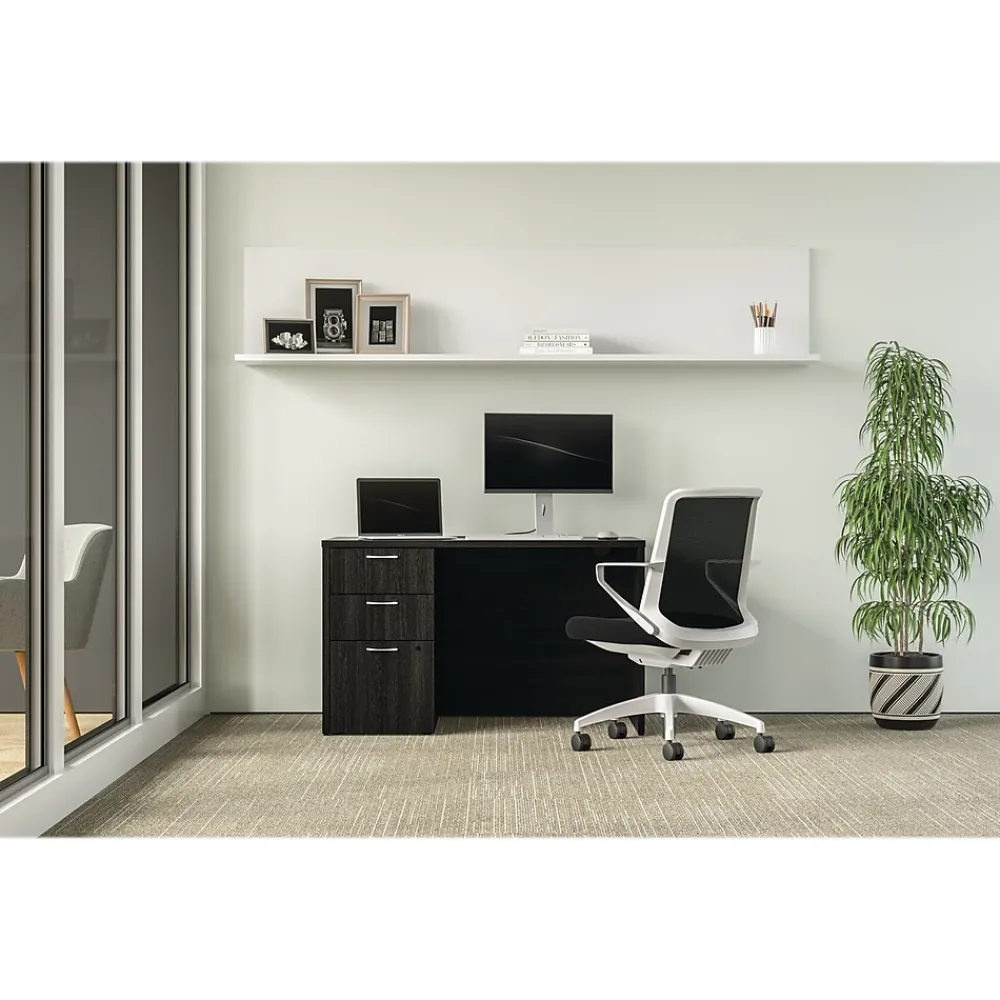 Computer Desks*HON Mod 48"W Single-Pedestal Desk, (HLPLDS4830BBFJA1) Java Oak