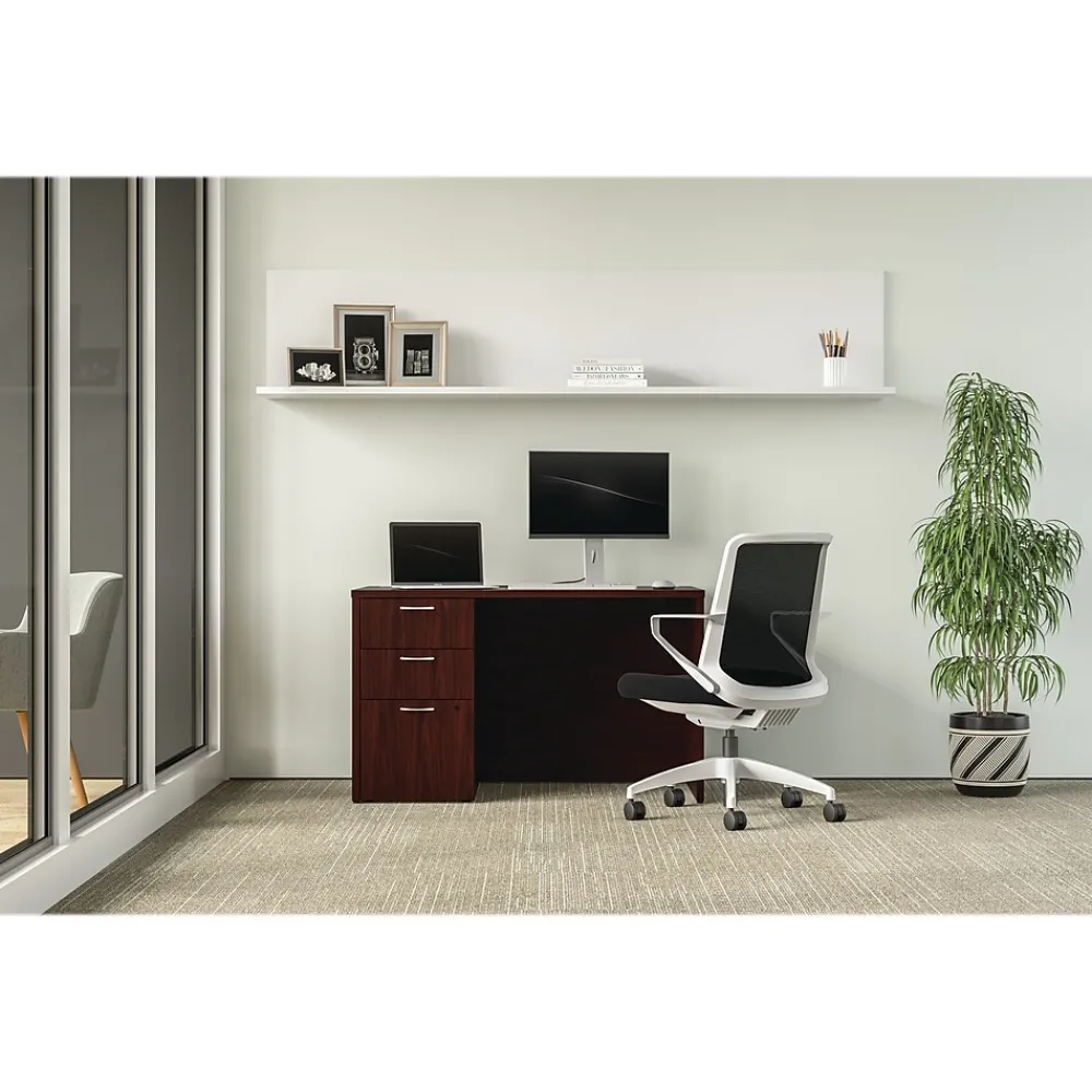 Computer Desks*HON Mod 48"W Single-Pedestal Desk, (HLPLDS4830BBFTM1) Traditional Mahogany