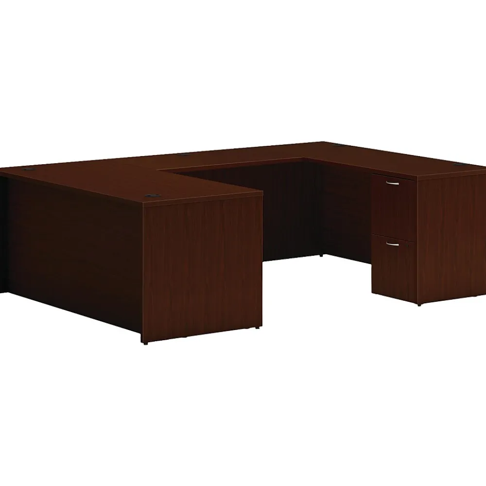 Computer Desks*HON Mod 66"W U-Shaped Computer Desk with 2 Support Pedestals, (HLPL6696UDESKTM1) Traditional Mahogany