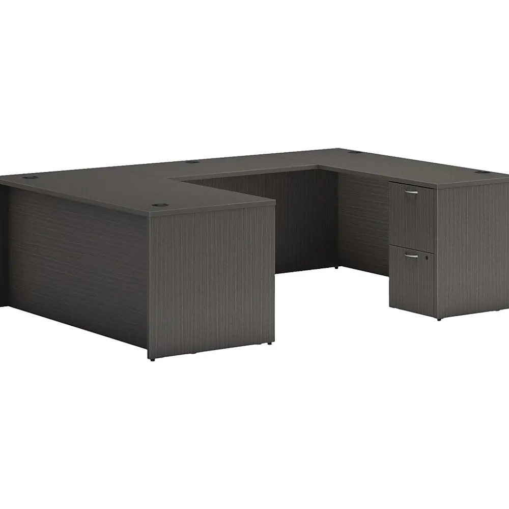 Computer Desks*HON Mod 66"W x 96"D U-Shaped Computer Desk with 2 Support Pedestals, (HLPL6696UDESKSL1) Slate Teak