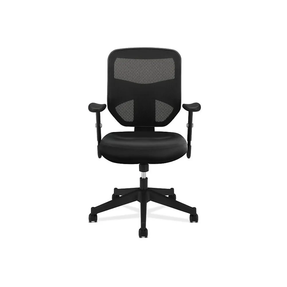 Office Chairs*HON Prominent Mesh High-Back Task Chair, Adjustable Arms, Black SofThread Leather Seat (BSXVL531SB11)