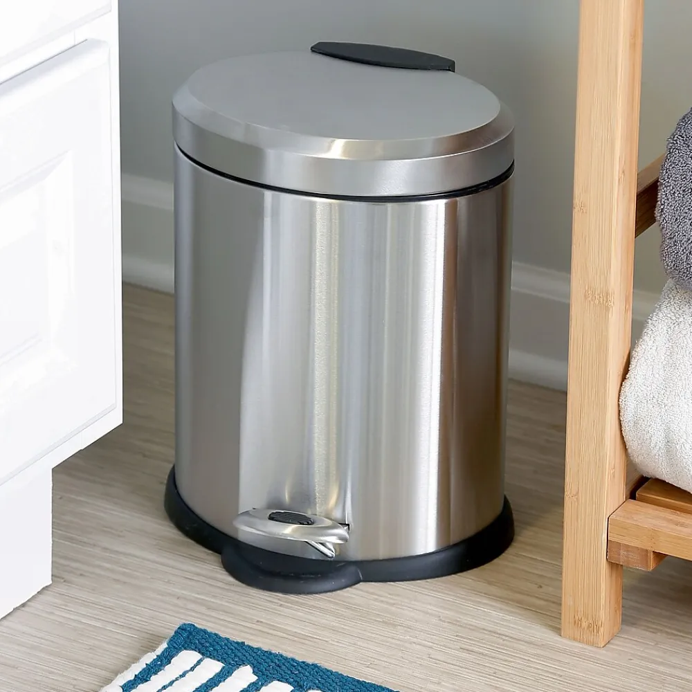 Stainless Steel Oval Step Trash Can with Lid, Silver, 1.32 Gallon (TRS-01448)<Honey-Can-Do New