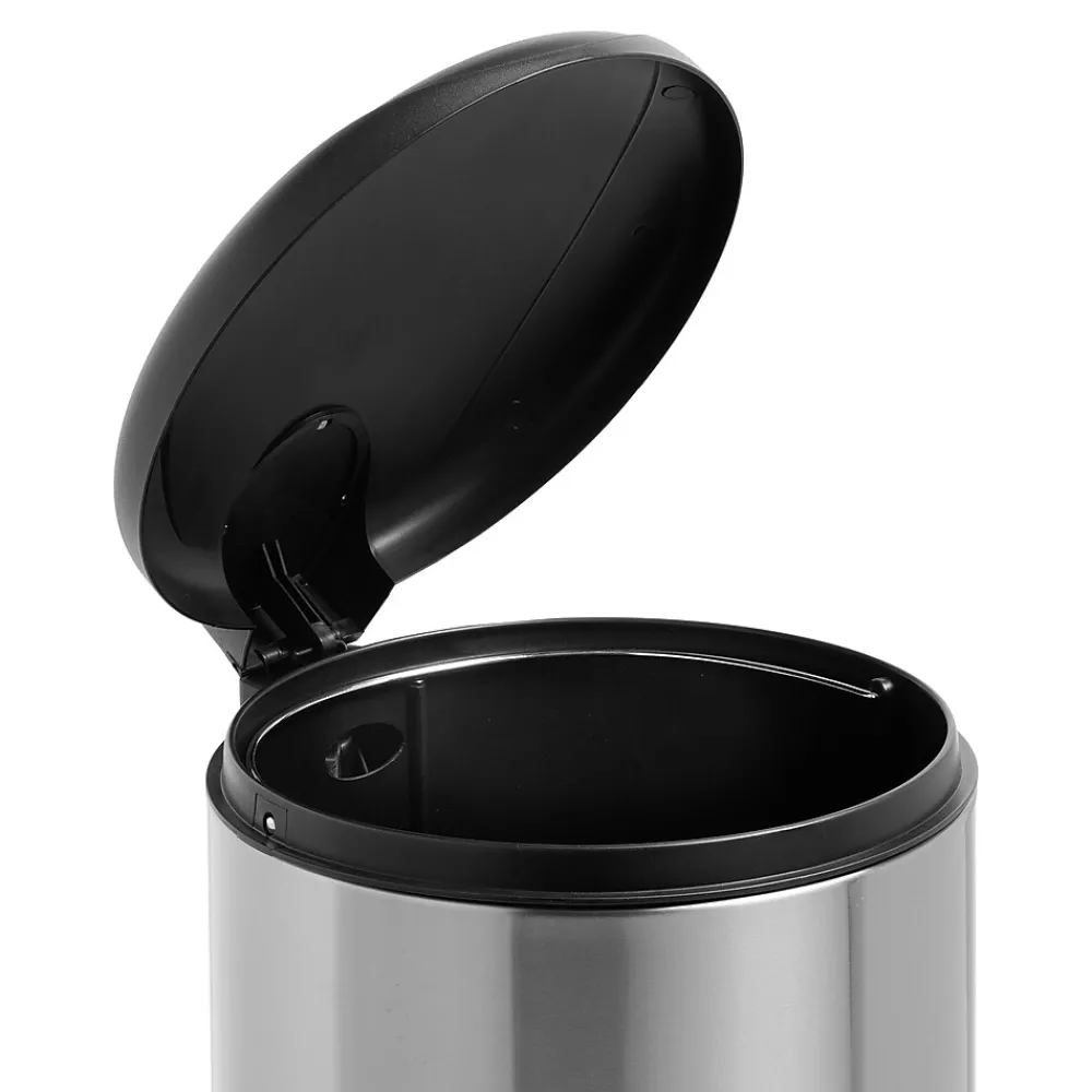 Steel Indoor Round Soft-Close Trash Can with Hinged Lid, 7.92 Gallon, Silver (TRS-08994)<Honey-Can-Do Hot