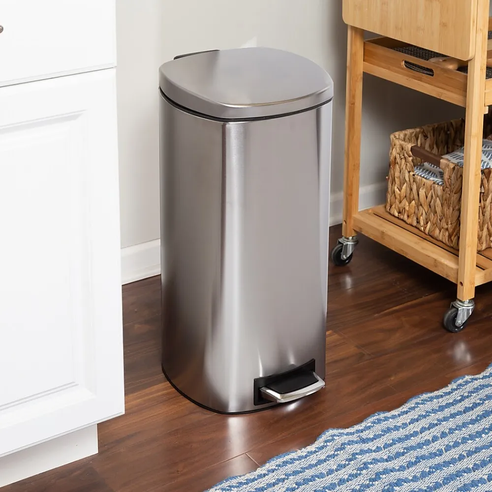 Steel Indoor Step Trash Can with Hinged Lid, 7.92 Gallon, Silver (TRS-09330)<Honey-Can-Do