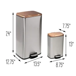 Steel Indoor Trash Can Set with Hinged Lid, 7.92 & 1.32 Gallon, Rose Gold (TRS-09325)<Honey-Can-Do Clearance