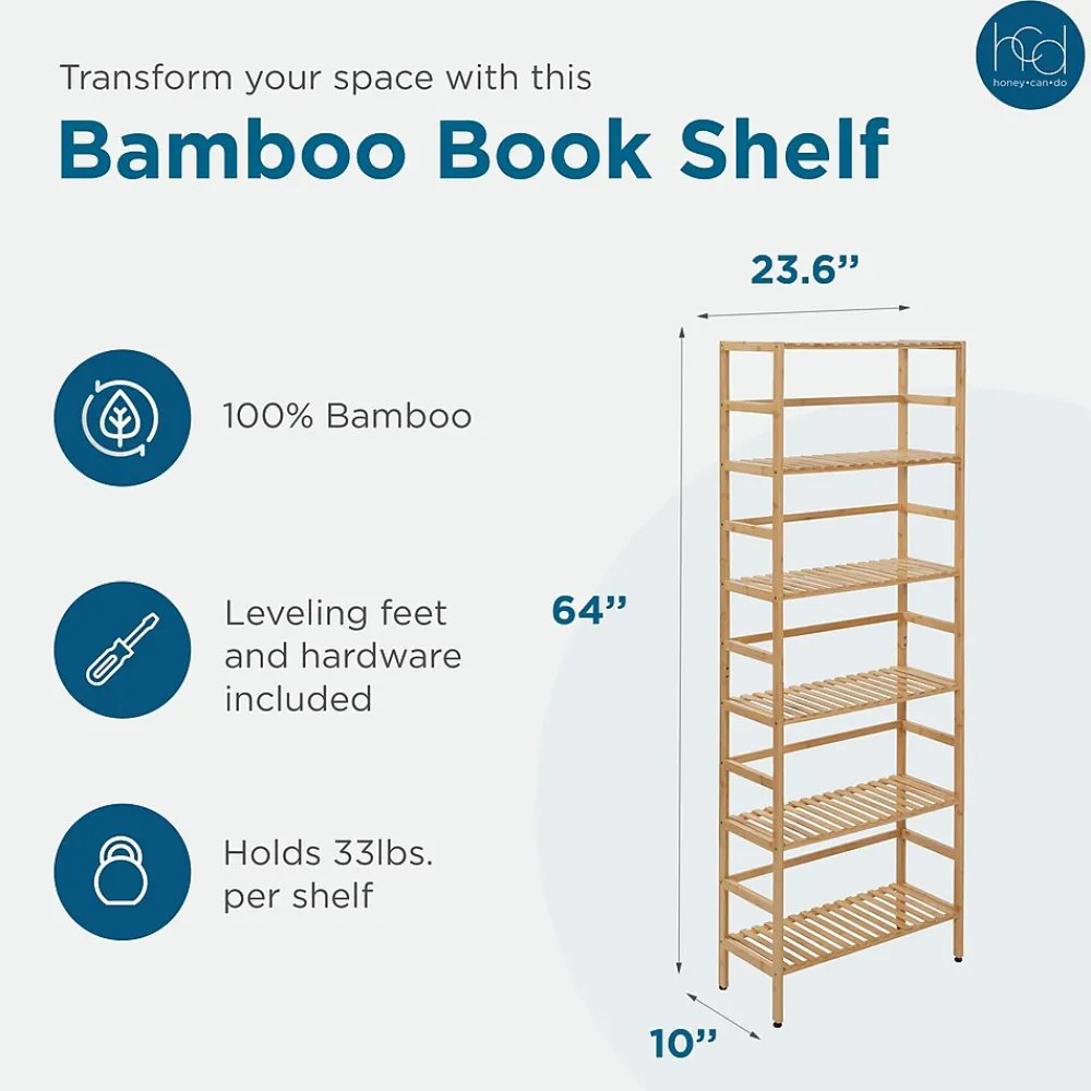 Shelving*Honey-Can-Do 6-Tier Bamboo Shelf, 64" x 23.6" x 10", Natural (SHF-09979)