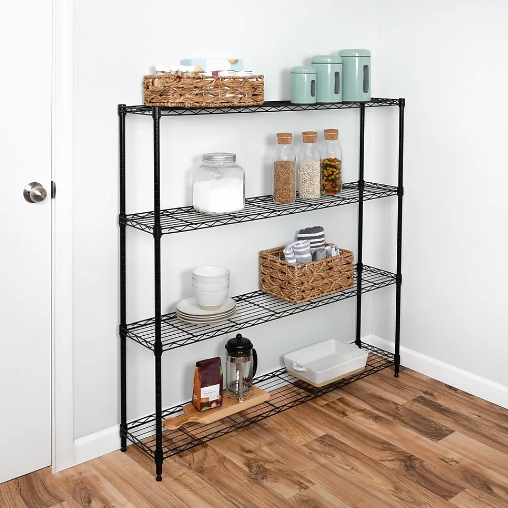 Shelving*Honey-Can-Do 4-Tier Slim Profile Wide Shelving Unit, Black (SHF-10003)