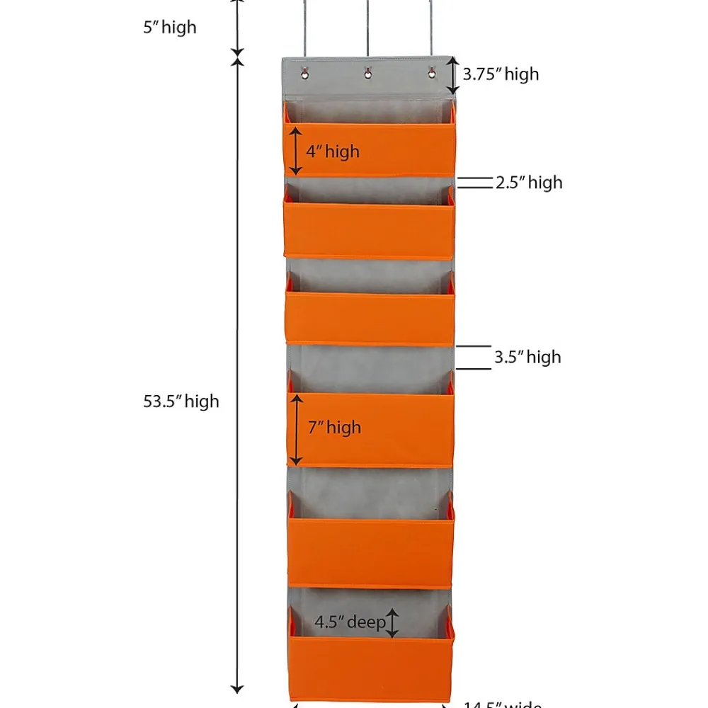 Shelving*Household Essentials 6 Pocket Plastic/Poly Over the Door Hanging Organizer, 57" x 15" x 7", Orange (2168-1)