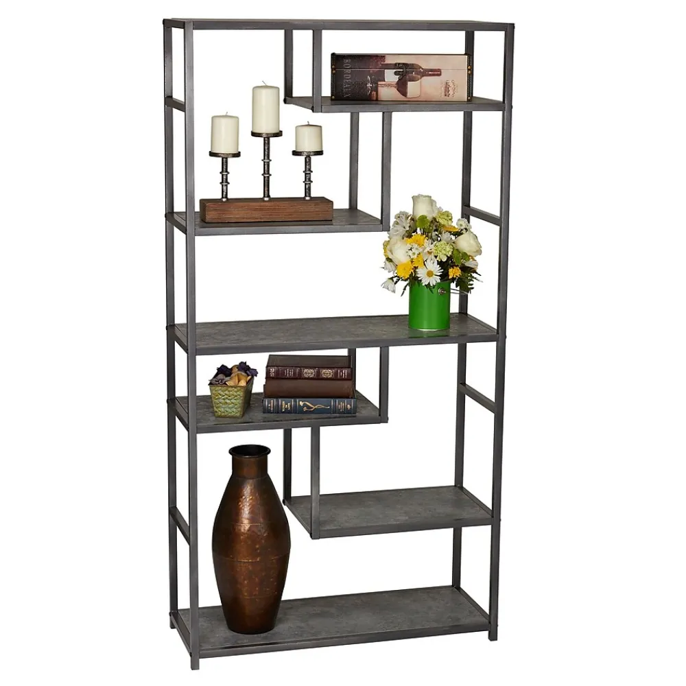Bookcases*Household Essentials 65"H 6-Shelf Bookcase, (8090-1) Slate Faux Concrete