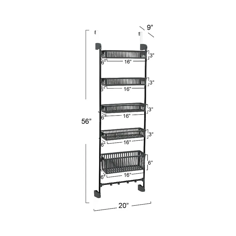 Shelving*Household Essentials 5-Shelf Plastic Over-the-Door Storage Rack, 20", /Black (2192-1) Gray