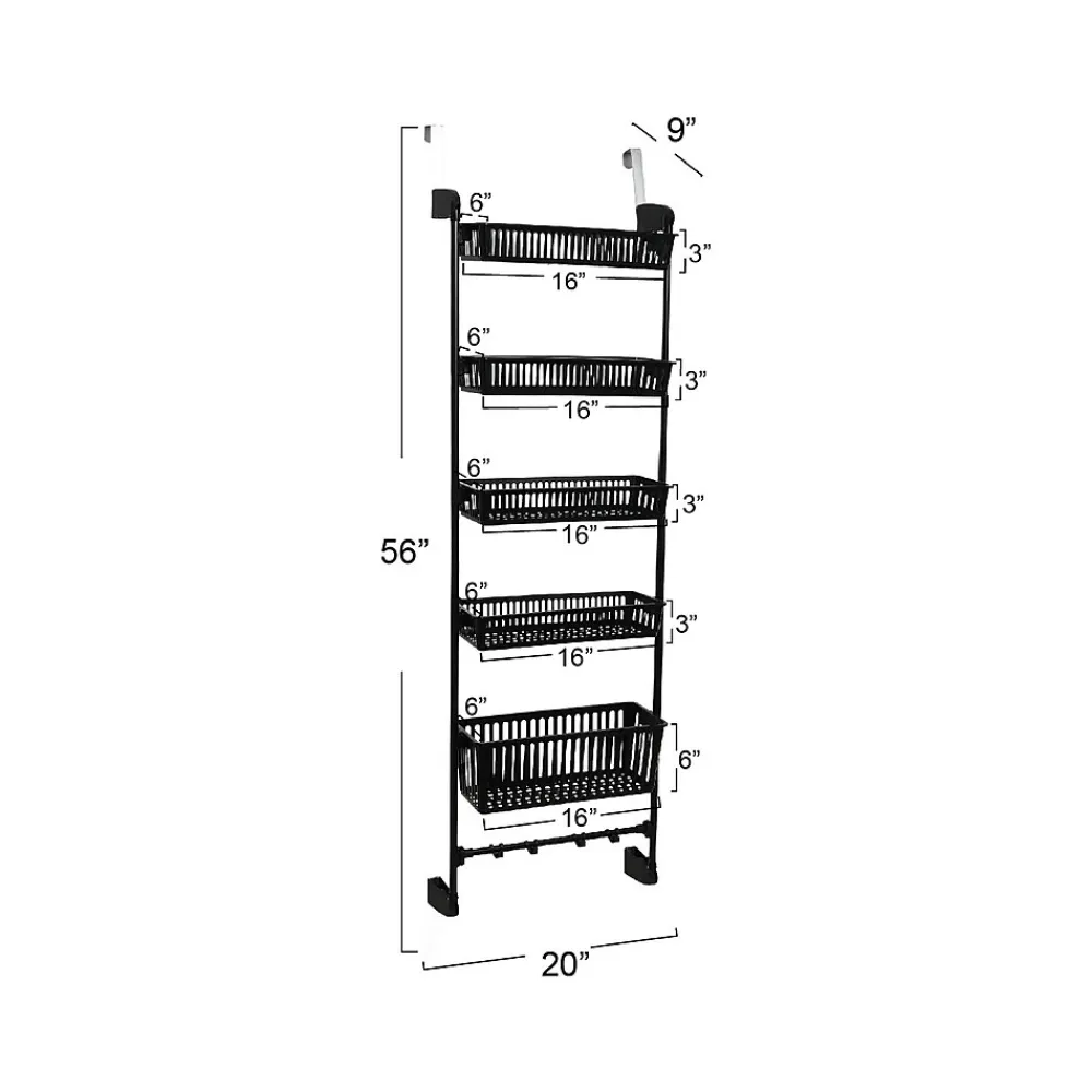 Shelving*Household Essentials 5-Shelf Plastic Over-the-Door Storage Rack, 20", Black (2196-1)