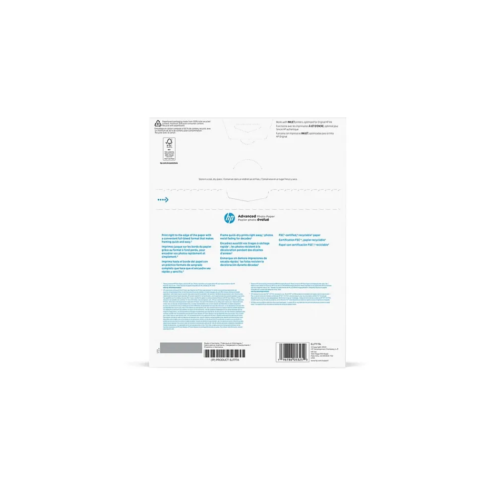 Photo Paper*HP Advanced Photo Paper, Glossy, 8" x 10", 25 Sheets/Pack (6J777A)