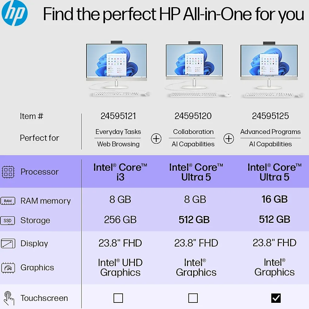 Discount HP 24-cr0026 23.8" All-in-One Desktop Computer, Intel Core i3-N300, 8GB Memory, 256GB SSD (9W2H5AA#ABA)