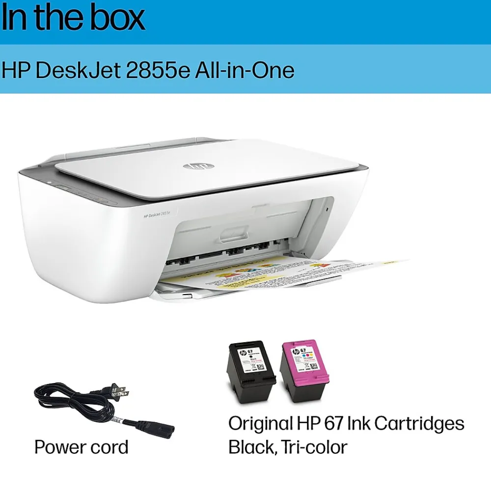 HP DeskJet 2855e Wireless All-in-One Color Inkjet Printer, Scanner, Copier, Best for Home, 3 Months of Ink Included (588S5A)