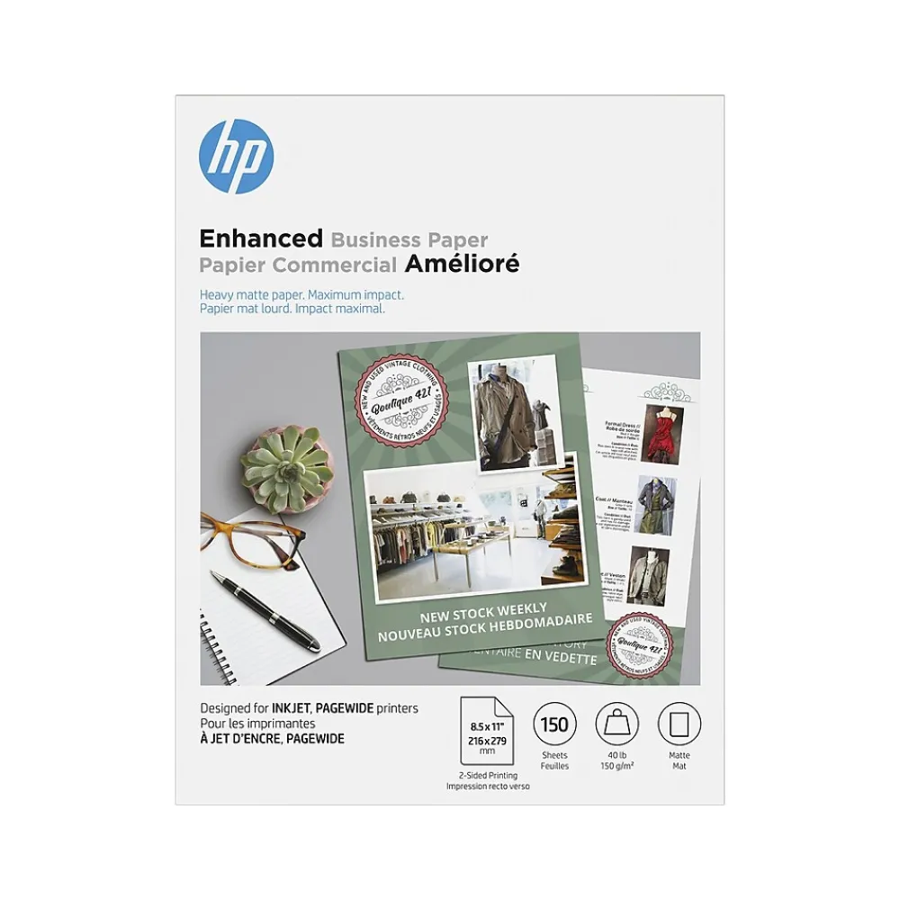 Multipurpose Paper*HP Enhanced Business Inkjet 8.5" x 11" Multipurpose Paper, 40 lbs., 150 Sheets/Pack (9ZE20A)