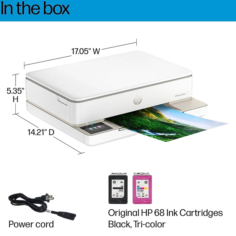 HP Envy 6155e Wireless All-in-One Color Inkjet Printer, Scanner, Copier, Best for Home, 3 months FREE ink with + (714L5A)