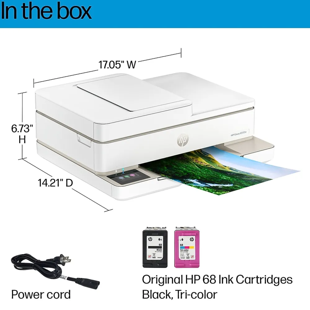 HP Envy 6555e Wireless All-in-One Color Inkjet Printer, Scanner, Copier, Best for home, 3 months FREE ink with + (714N5A)