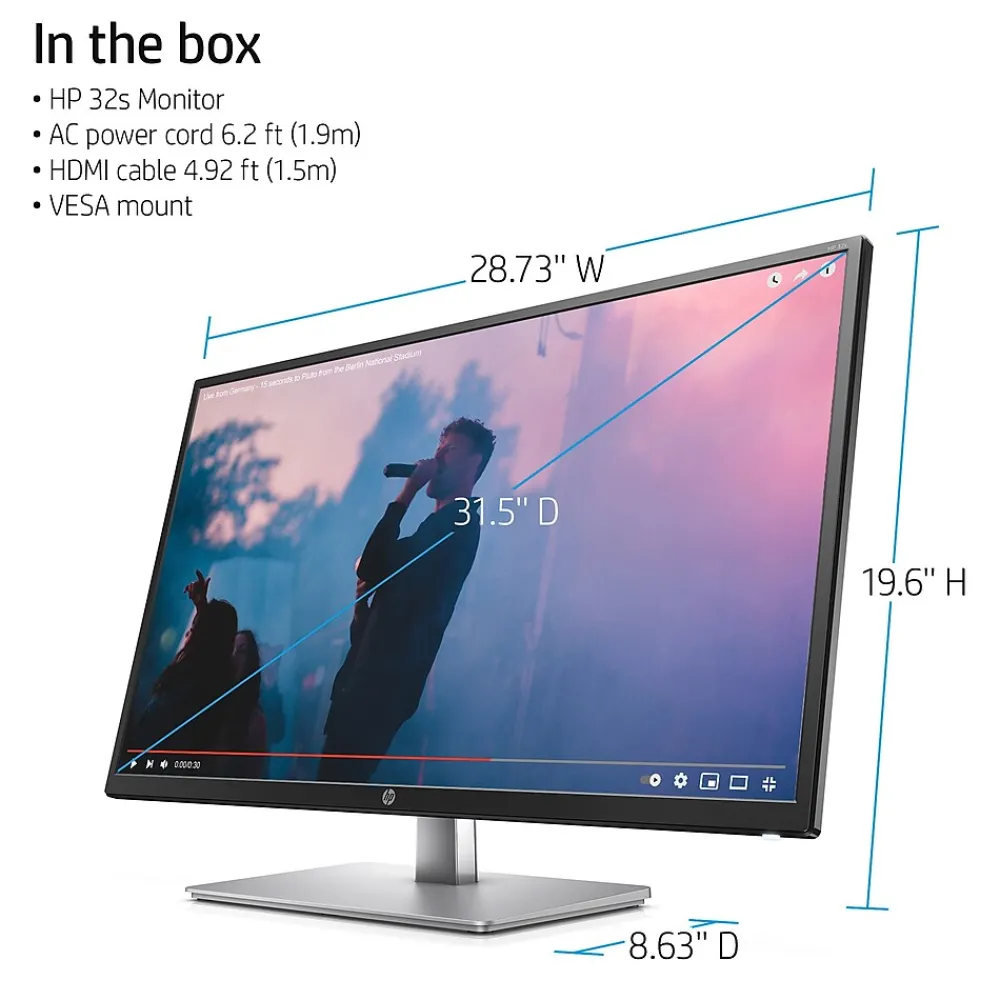 Sale HP 32s Monitor, 31.5" Full HD IPS LED Monitor , Silver/Black (2UD96AA#ABA)