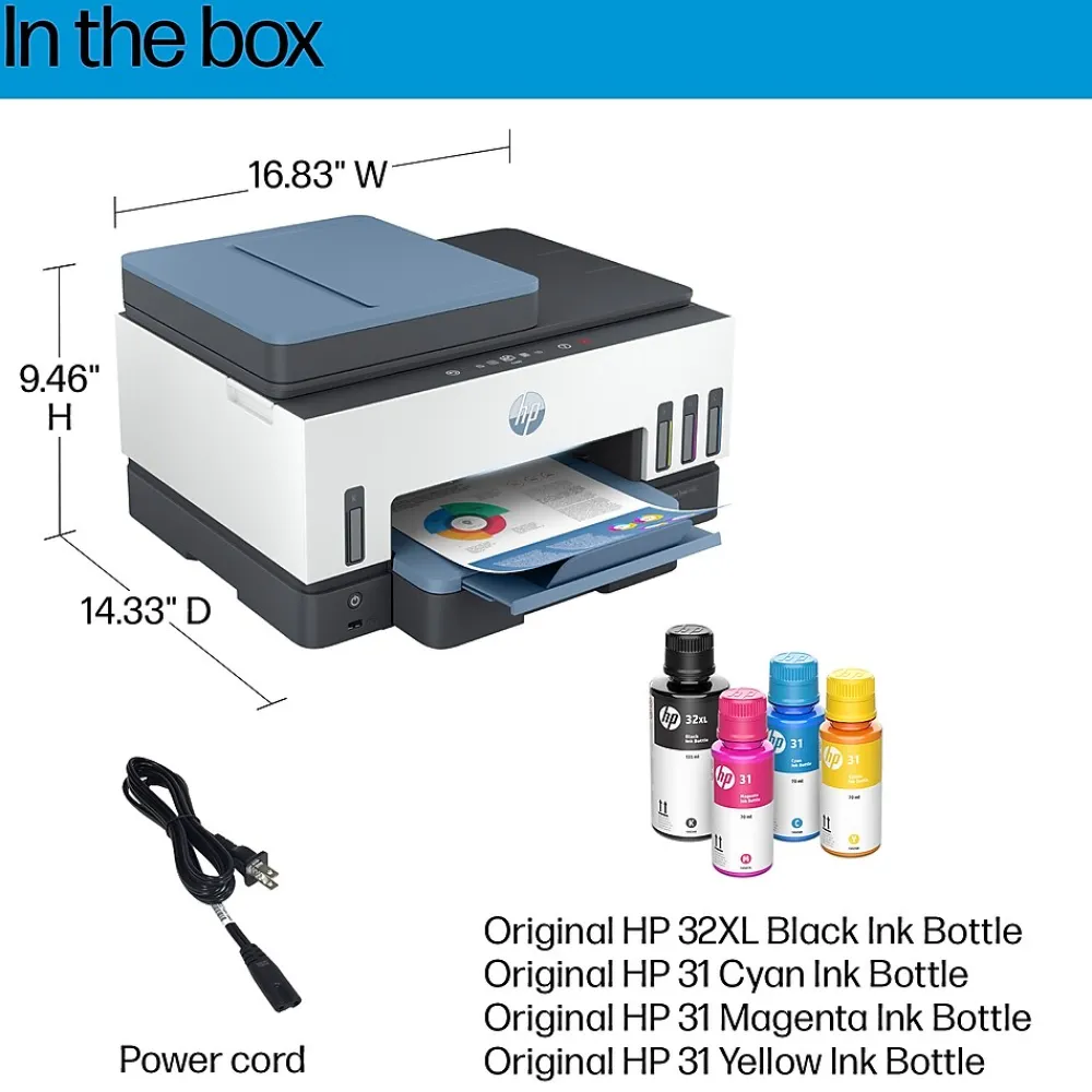 HP Smart Tank 7602 Wireless All-in-One Color Ink Tank Printer Scanner Copier Fax, 2 years of ink (28B98A)